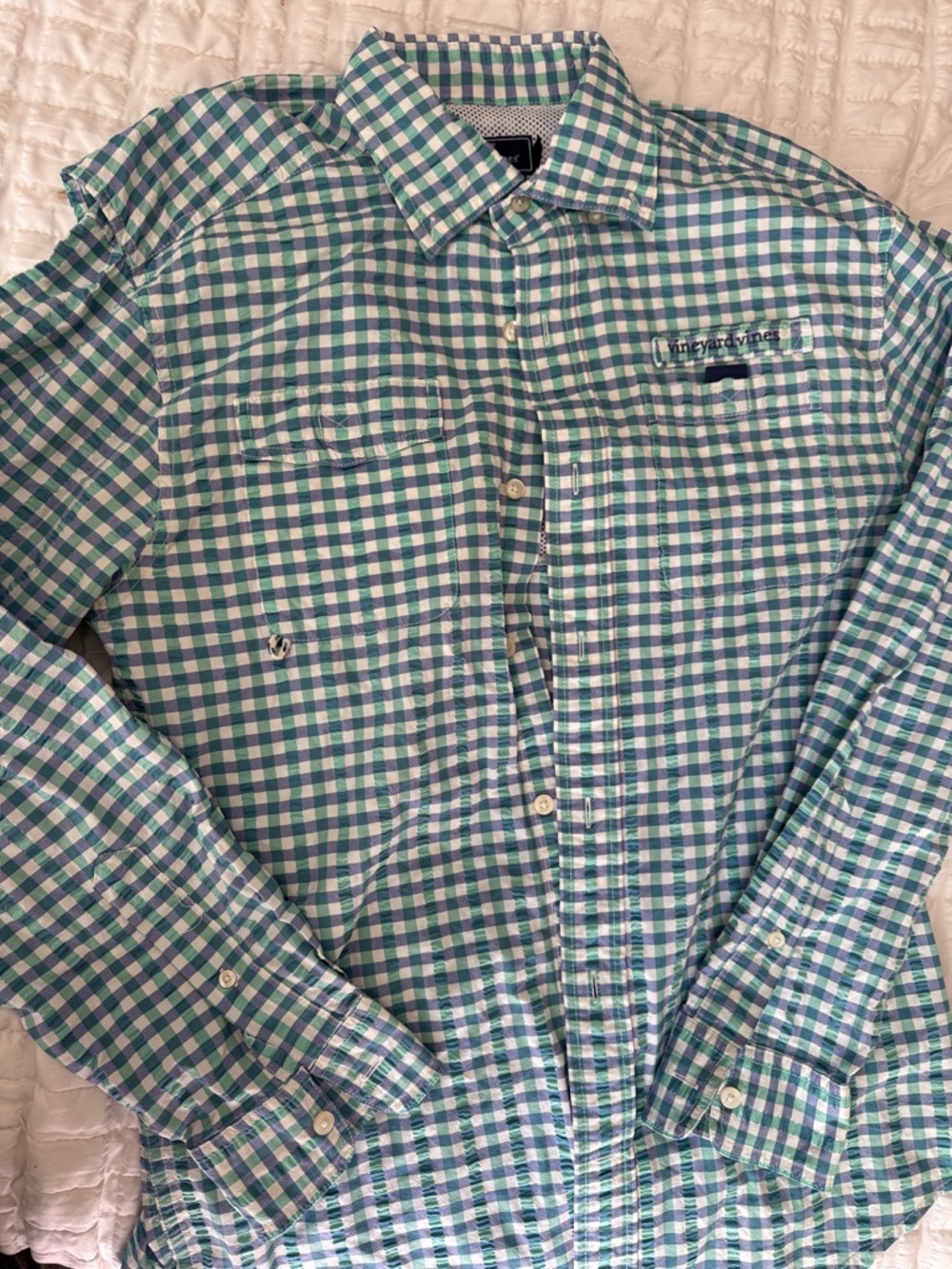 Vineyard Vines Green & Blue Gingham Button-Down Shirt